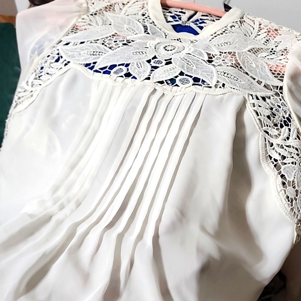 Express Cream Victorian Boho Style Open Back Blou… - image 7